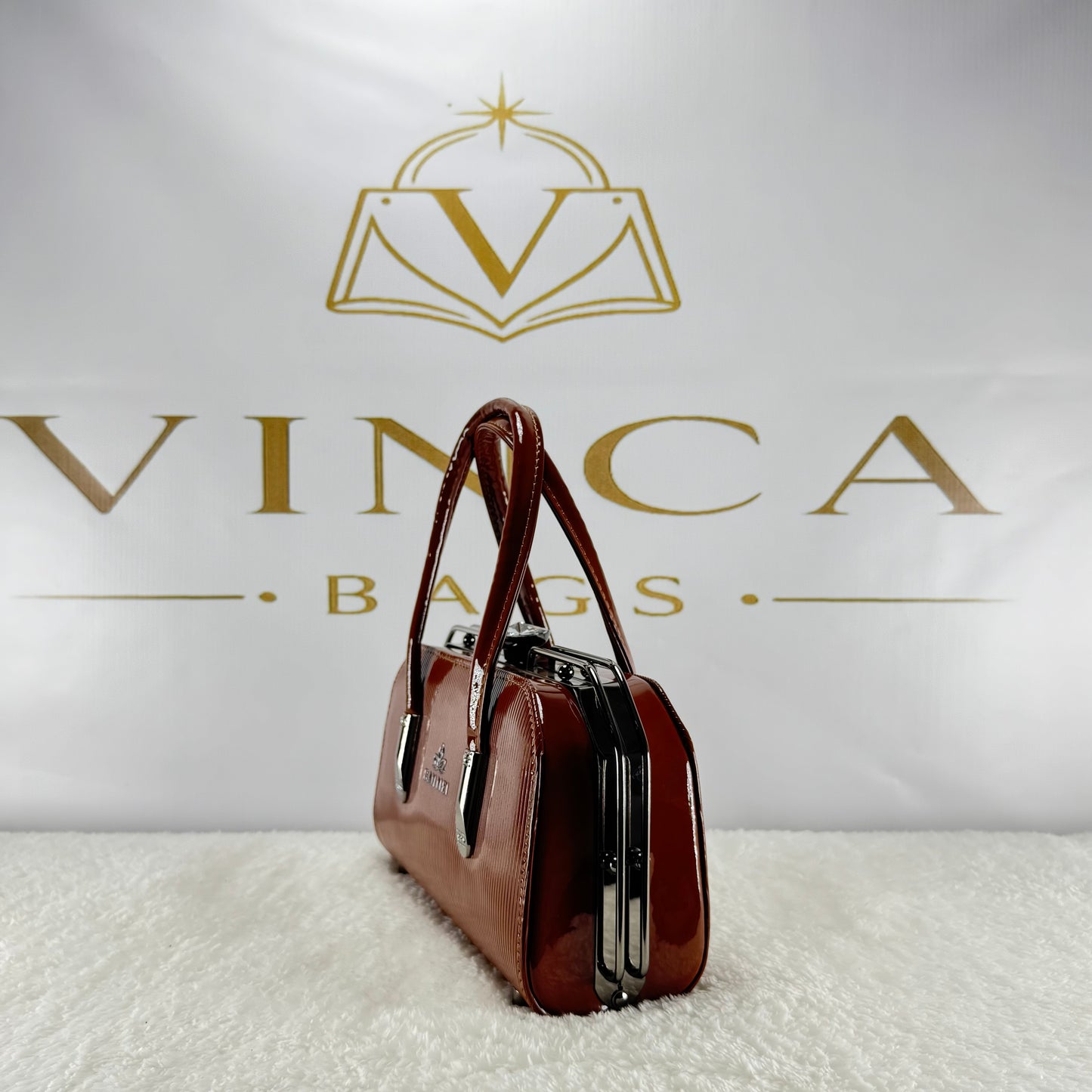 Vinca Luxury Glossy Handbag | Elegant Structured Women’s Purse
