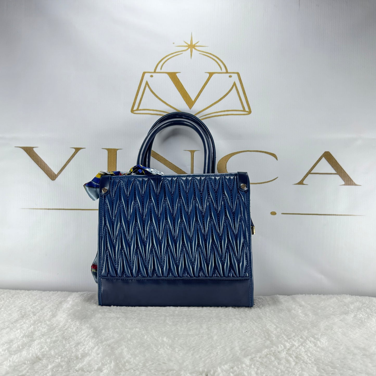 Luxury Quilted Women Handbag with Silk Scarf | Elegant Structured Tote Bag