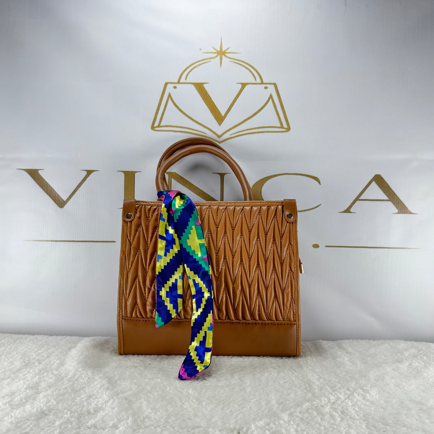 Luxury Quilted Women Handbag with Silk Scarf | Elegant Structured Tote Bag