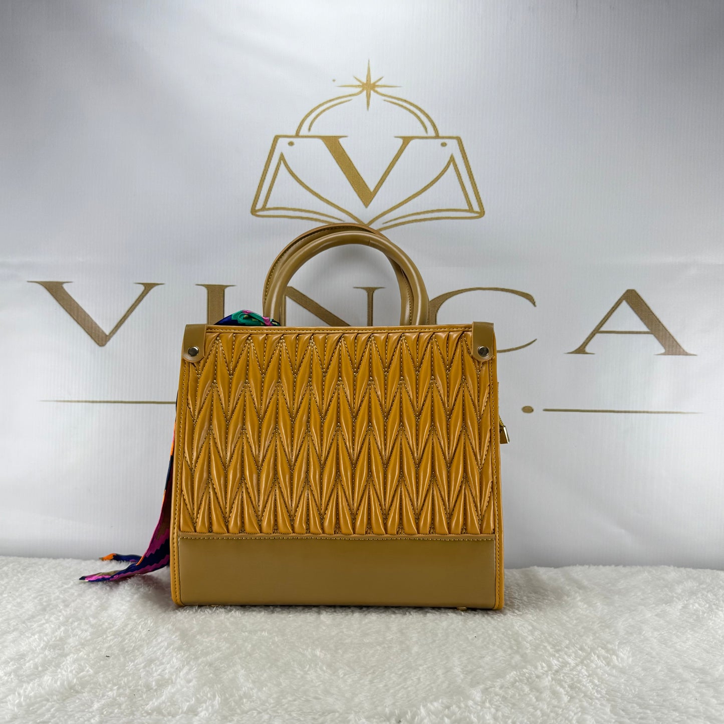 Luxury Quilted Women Handbag with Silk Scarf | Elegant Structured Tote Bag