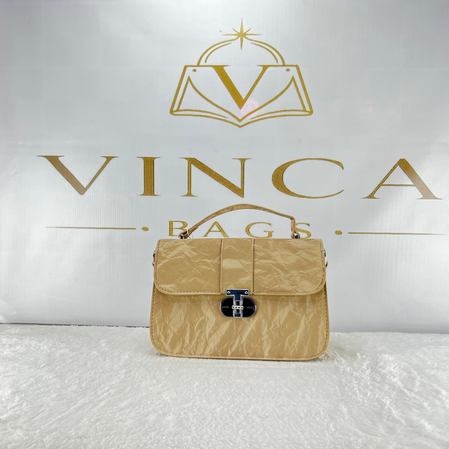 Vinca Crinkle Texture Luxury Handbag | Elegant Women Shoulder Bag
