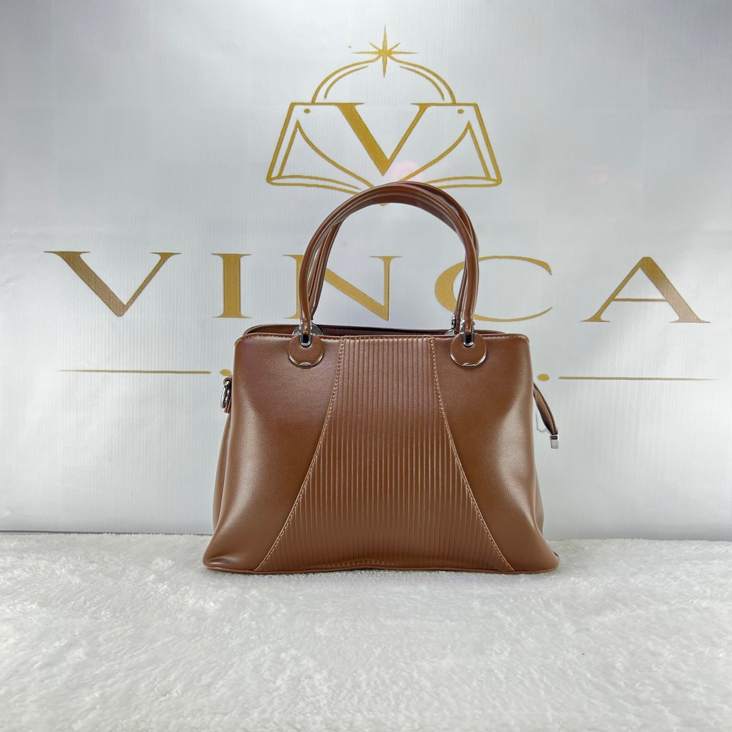 Vinca Nude Ribbed Office Handbag | Elegant Women Luxury Tote Bag