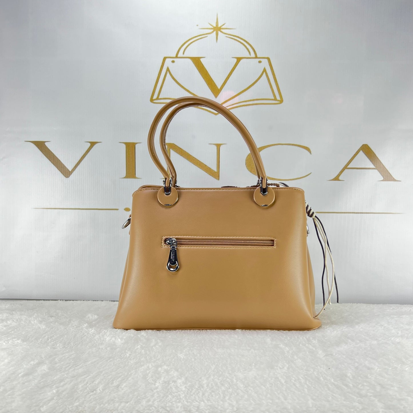 Vinca Nude Ribbed Office Handbag | Elegant Women Luxury Tote Bag
