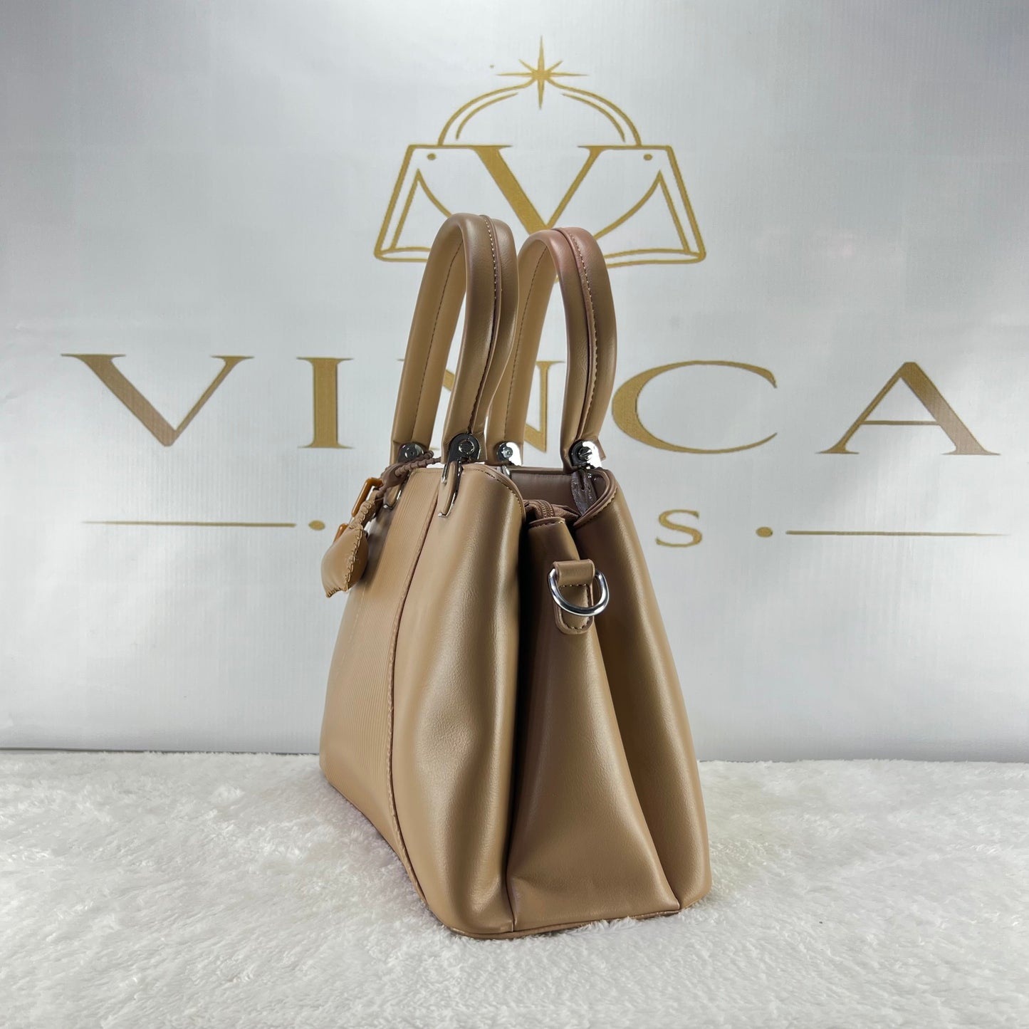Vinca Nude Ribbed Office Handbag | Elegant Women Luxury Tote Bag