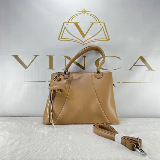 Vinca Nude Ribbed Office Handbag | Elegant Women Luxury Tote Bag