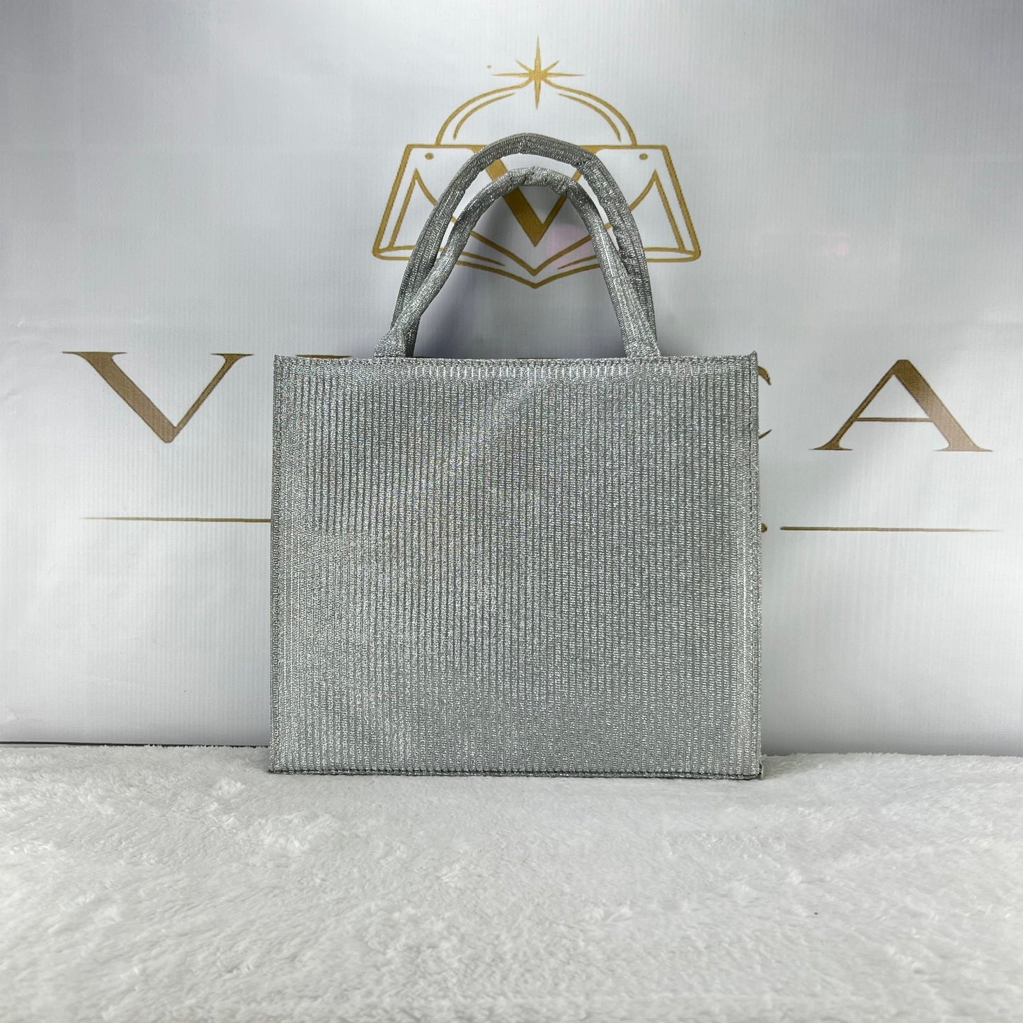 Vinca Silver Glitter Luxury Tote Bag | Elegant Party & Evening Handbag