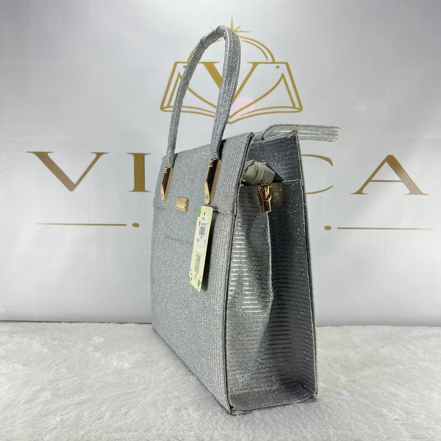 Vinca Silver Glitter Luxury Tote Bag | Elegant Party & Evening Handbag