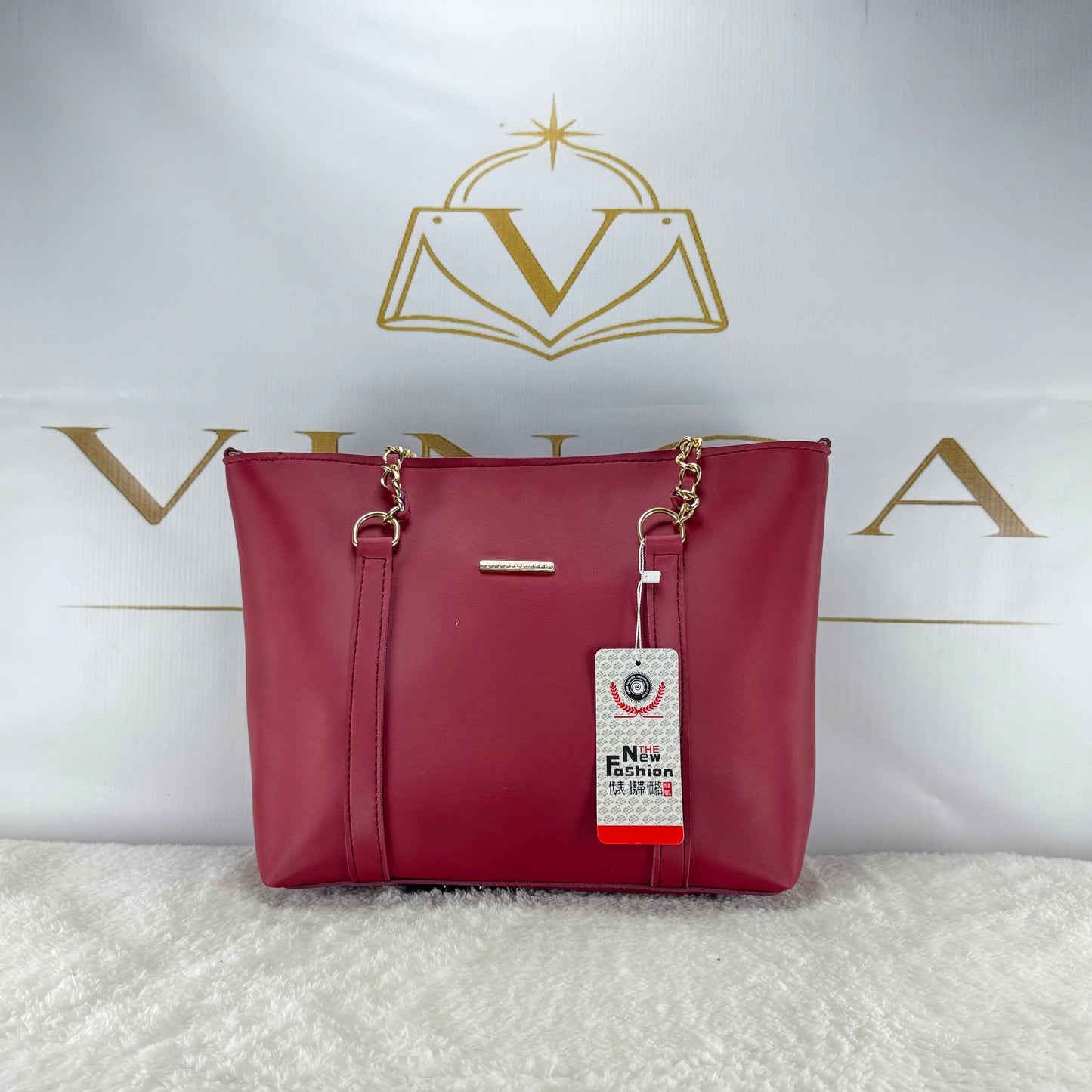 Elegant Women Tote Bag with Gold Chain Strap | Premium Shoulder Handbag by Vinca
