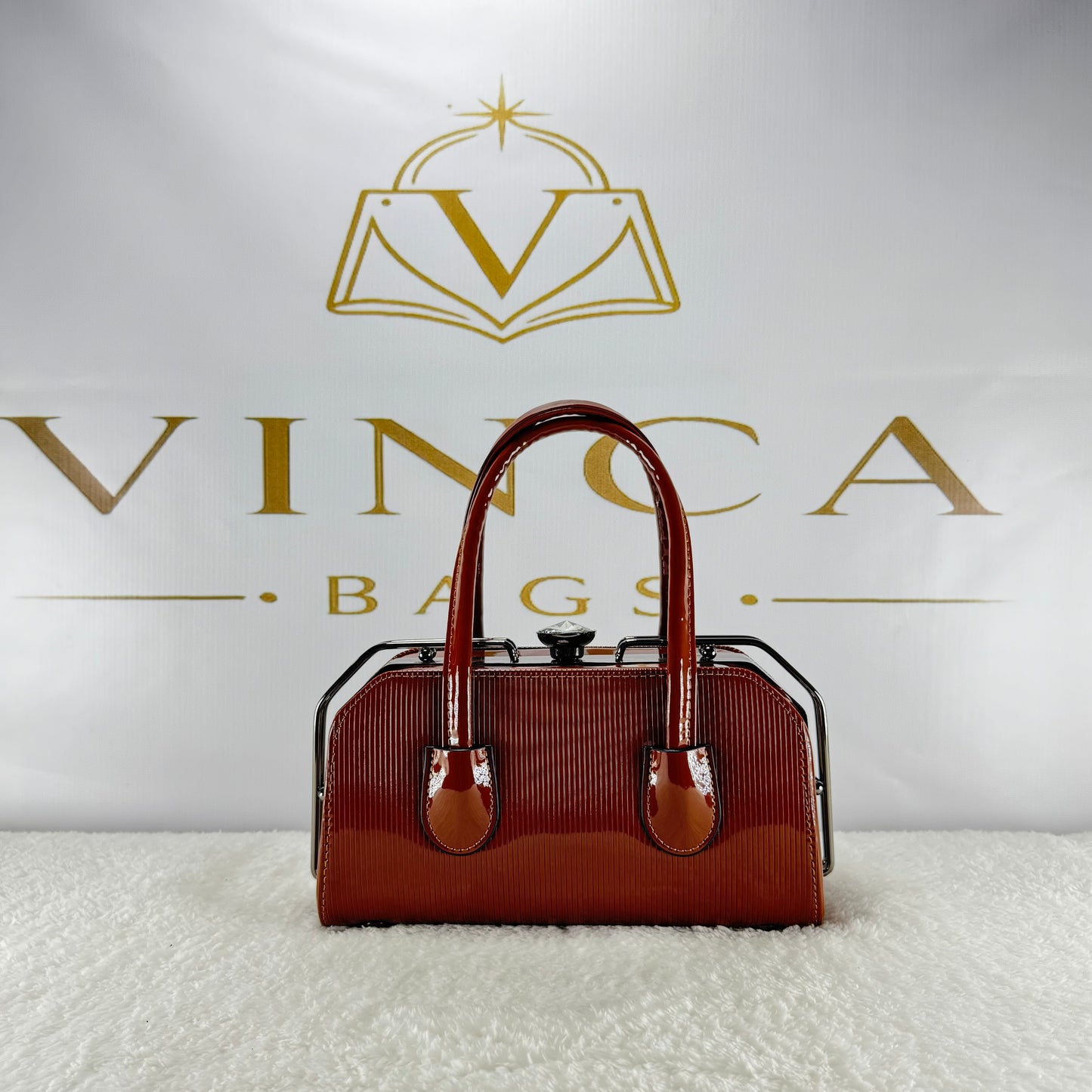 Vinca Luxury Glossy Handbag | Elegant Structured Women’s Purse